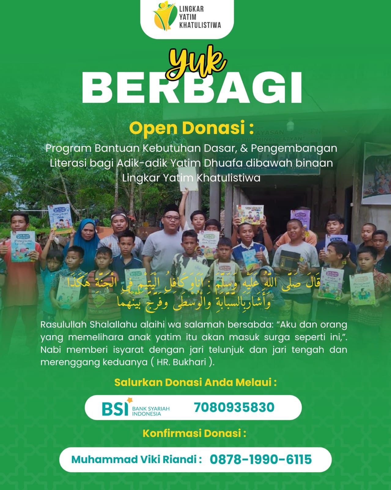 Lingkar Yatim Khatulistiwa Ajak Masyarakat Berbagi dalam Program Donasi Bulan ke-62