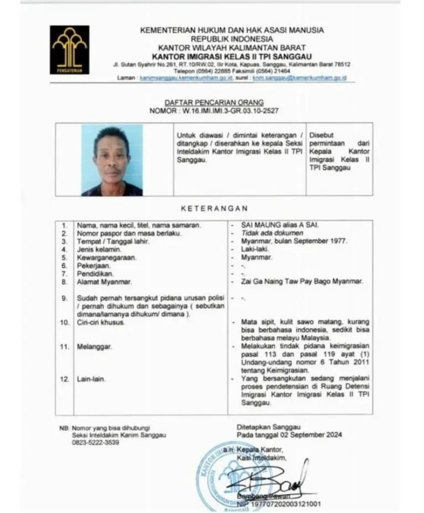 Waspada! Sai Maung Imigran Myanmar Kabur dari Ruang Detensi Imigrasi Sanggau