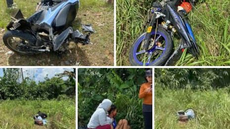 Adu Banteng Motor vs Motor di Jalan Raya Subah, Korban Dilarikan ke RS Sambas