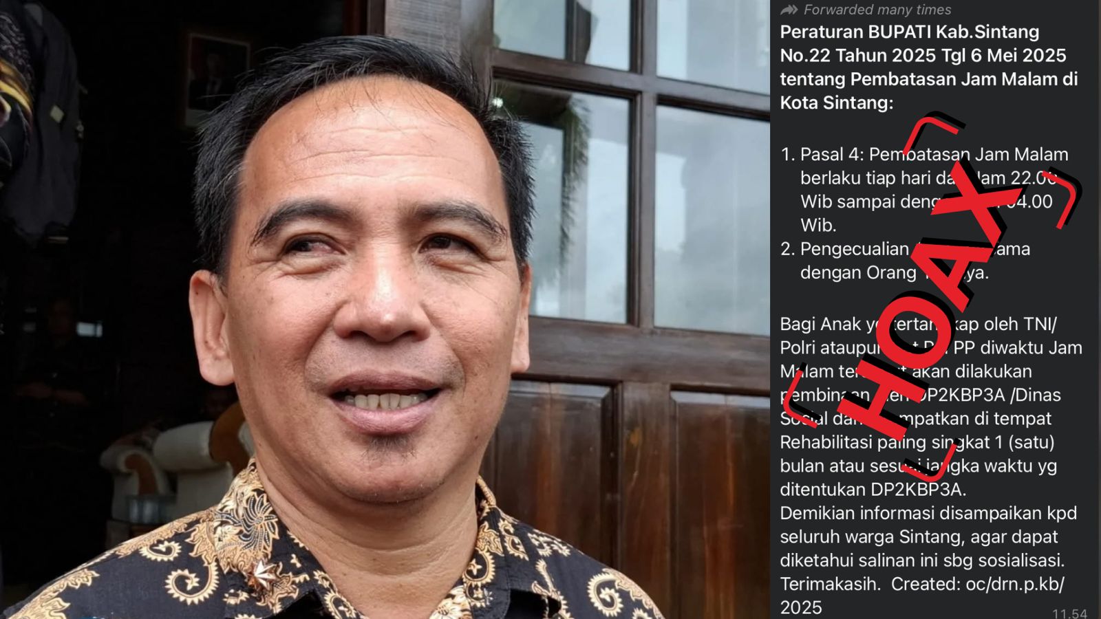 Pemkab Sintang Tegaskan Perbup Jam Malam yang Beredar di WhatsApp Adalah Hoaks