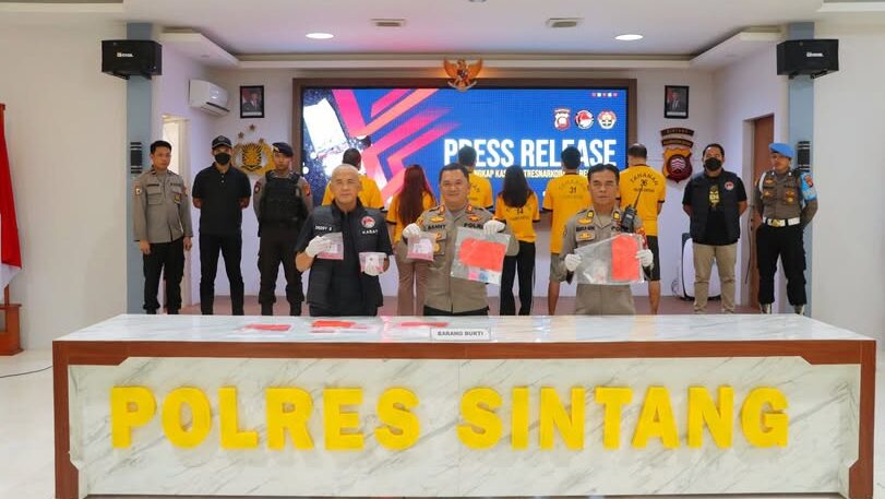 Polres Sintang Musnahkan Ratusan Gram Sabu dan 601 Butir Ekstasi, 6 Tersangka Diamankan