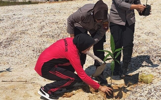 Jelang HUT ke-77, Polwan Polres Sekadau Gelar Aksi Tanam Pohon di Belitang Hilir