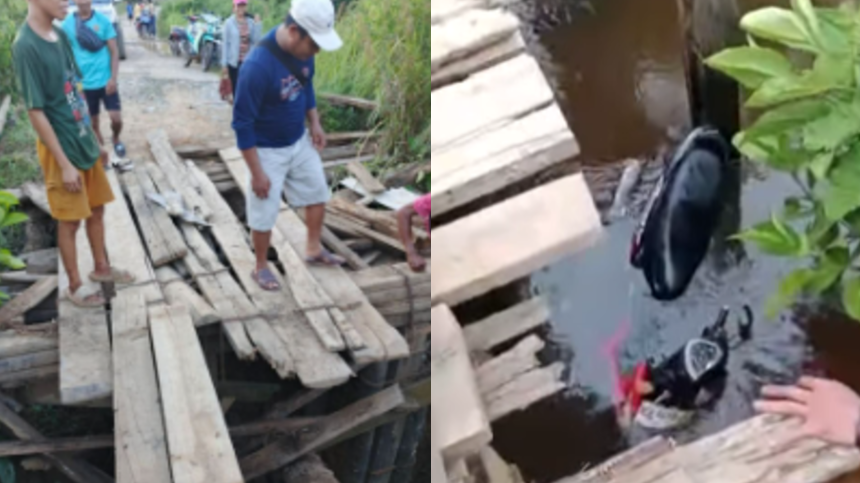 Tak Kunjung Diperbaiki, Jembatan Rusak di Meranti Sebabkan Warga Terperosok ke Sungai