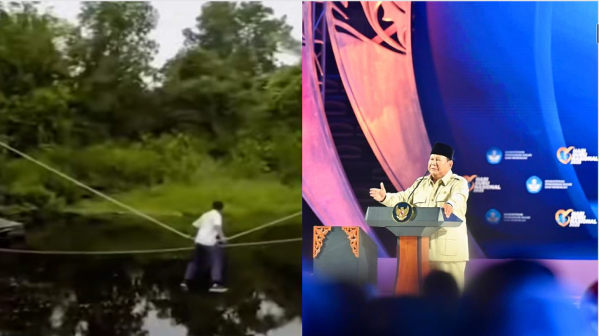 Potret Siswa 'Bertaruh Nyawa' di Mempawah Viral di Depan Presiden, Prabowo: Hei Elit, Lihat Rakyatmu!