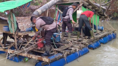 Polsek Meliau Lakukan Penertiban PETI di Sungai Boyan