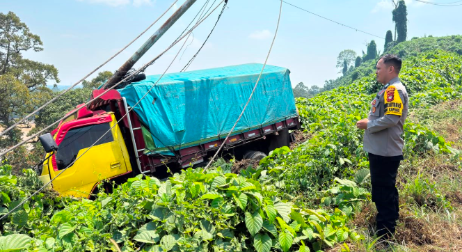 Diduga Rem Blong, Truk Mengalami Kecelakaan Tunggal di Lintas Kalimantan