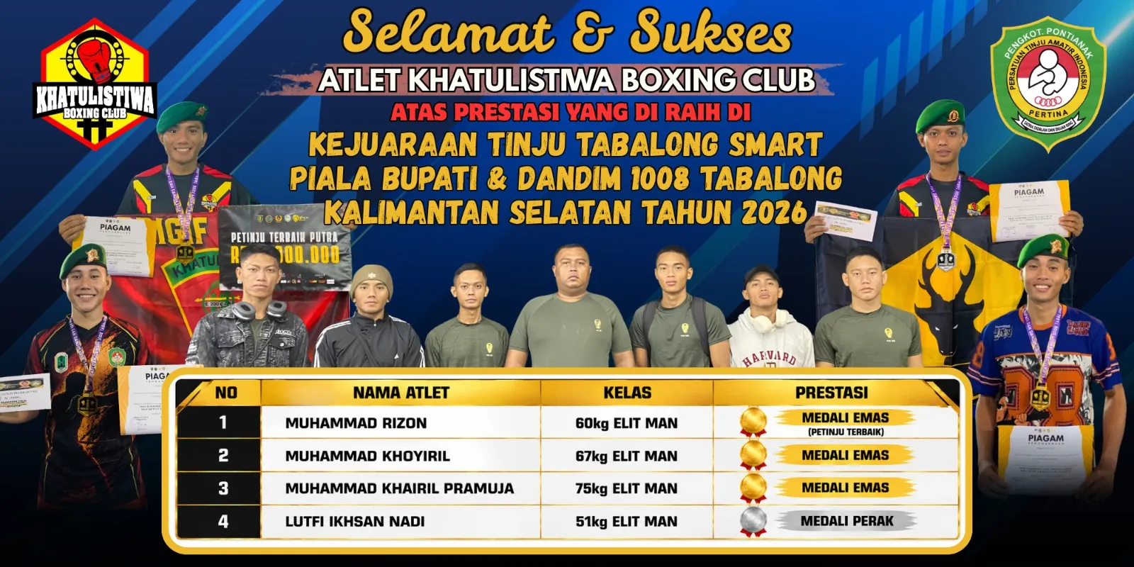 Khatulistiwa Boxing Club Raih 3 Emas dan 1 Perak di Kejuaraan Tinju Tabalong, Kalimantan Selatan