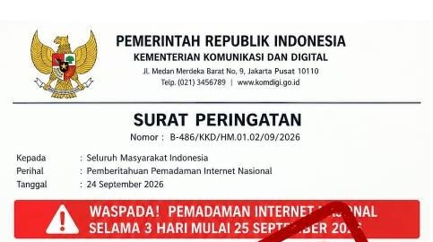 Surat Palsu Pemadaman Internet Nasional Beredar, Komdigi Pastikan Layanan Tetap Berjalan